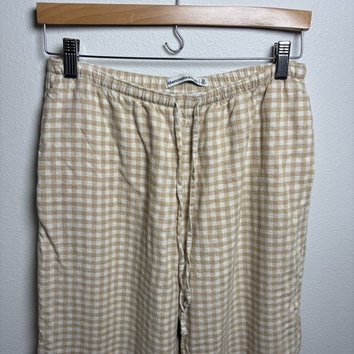 Abercrombie & Fitch SS Small Short ~ Light Brown Gingham Linen Blend Pants Lined - Picture 3 of 14