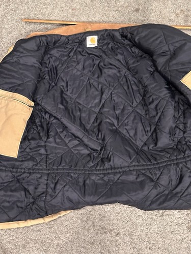 VTG Men’s Carhartt Chore Coat Tan Brown Blanket Lined Jacket Distressed Sz L/XL - Picture 10 of 10