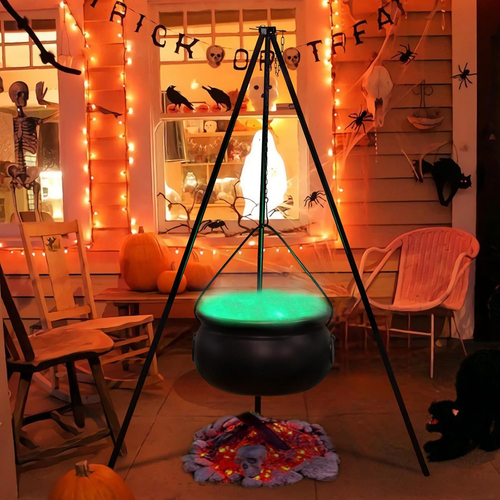 Large Witches Cauldron on Tripod with Lights - Halloween Decor for Home & Yard - Picture 2 of 6