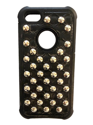 Apple iPhone 5 5S Black with Silver Metal Studs Tuff Hybrid Protector Case NEW