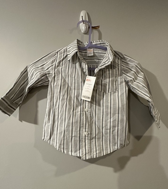 Gymboree Boys 18-24M Gray/White Striped Cotton Long Sleeve Button-Front Shirt