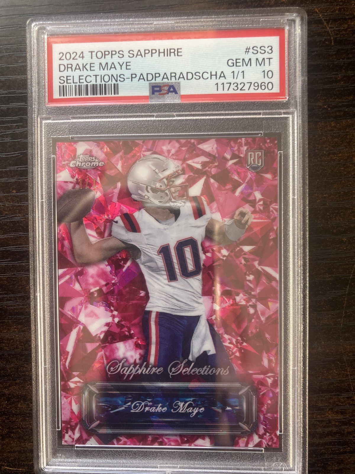 Drake Maye Topps Chrome Sapphire Sapphire Selections #SS3 Padparadscha 1/1