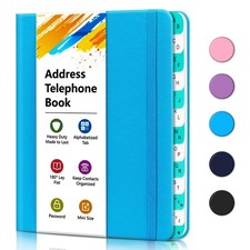 Address Book with Alphabetical Tabs, Hardcover Telephone Book, Hardback Blue