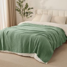 Cotton Muslin Blanket Queen Size 90x90 Inch Summer Gauze Bed Dark Green