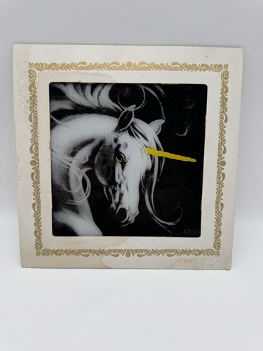 Vintage Karnevalspreis Glas Spiegelbild 6x6 Einhorn - Bild 1 von 4