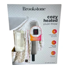Brookstone Electric Heated Throw Cozy Plush Blanket 4 Heat Settings 50" x 60"