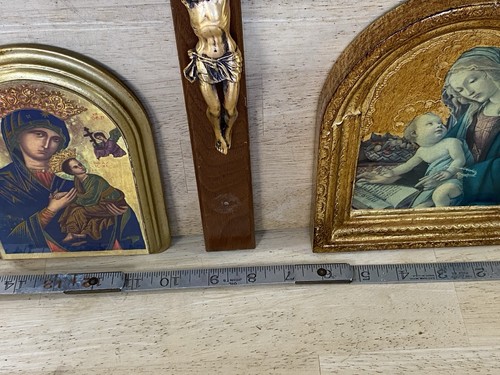 RELIGIOUS LOT Vintage Florentine Wood Wall JESUS Madonna & Child Gold Gilt Italy - Picture 8 of 14
