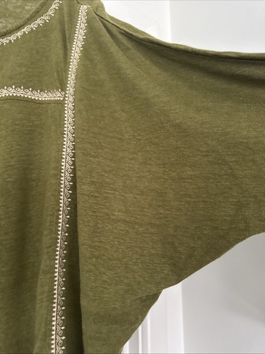 Garnet Hill Green Organic Linen Embroidered Dolman Sleeve Shirt Sz S - Picture 4 of 6