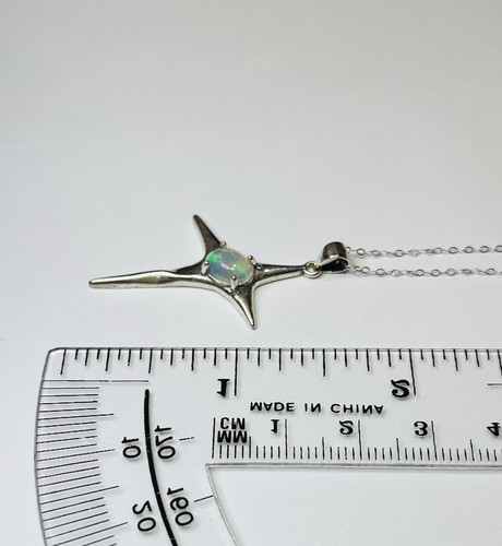 925 Sterling Silber Regenbogen weißer Opal Off Set Kreuz Stern Anhänger Halskette - Bild 10 von 11