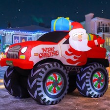 7.5 FT Length Christmas Inflatables Truck Outdoor Decoration Blow Up Santa Cl...