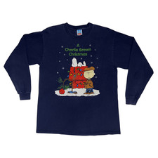 Peanuts - A Charlie Brown Christmas - Navy Blue Long Sleeved Tee - Large