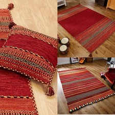 SMALL - LARGE COTTON & CHENILLE  KELIM ETHNIC NATIVE ORIENTAL WOVEN KELIM RUGS