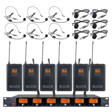 Wireless Microphone System 6 Channel Lavalier 6 Bodypacks Lapel Headsets Freq...