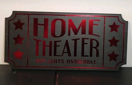 Home Theater VIP Seats Wood Movie Room Sign Ticket Wall Decor Open Road 20"x10" - Foto 3 di 7