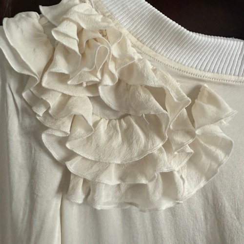 Y2K Vintage DOLCE & GABBANA | Silk Ruffle Shoulder Sweatshirt Top Wool trim Sz 8 - Picture 2 of 7