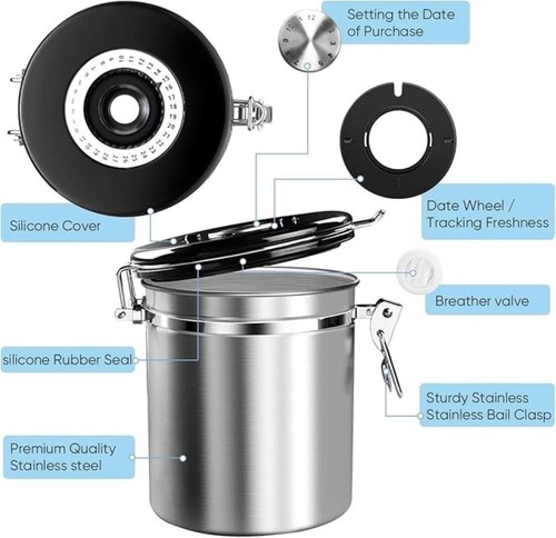 Luftdicht Kaffeedose Edelstahl Kaffeebehälter Tee Vorratsdose mit Löffel DHL - Bild 8 von 12