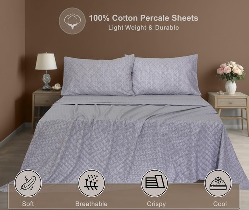 100% Cotton Sheets - Cooling & Crisp Twin XL Size Percale Sheets Sets, 16" De... - Bild 3 von 7