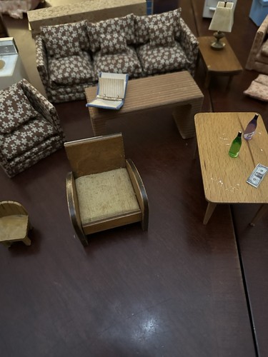 Vintage Miniatur Puppenhaus Möbel Zubehör Konvolut Schilling Marx Essen Holz - Bild 7 von 24
