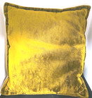 Vintage Chenille Pillow Mustard Gold Green Velvet Tuft Mid Century Boho 14.5×16