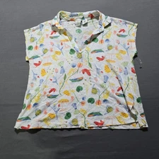 Joie Linen Polo Shirt Top Size medium Monkey Floral Multi Print Short Sleeve