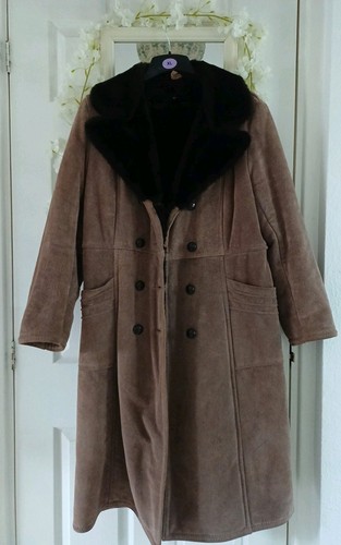 QUALITY SHEARLING full Length Tan Brown Sheepskin   Autumn Winter Coat 10 12 M - Picture 2 of 18
