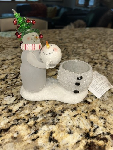 Dept 56 Lets Build a Snowman Frosted Votive Candle Holder Winter Decor Pre-owned - Picture 2 of 6