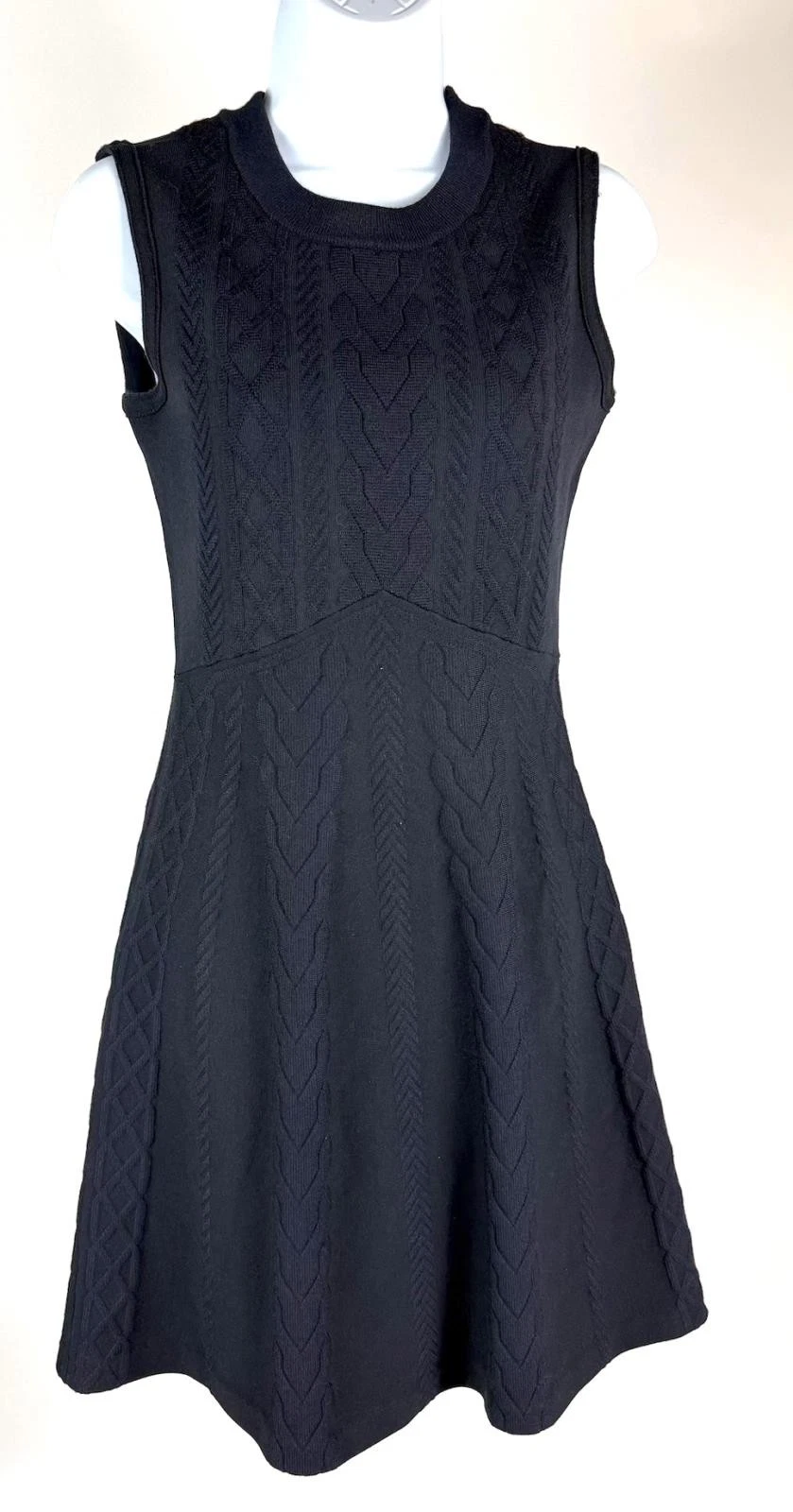 Abito donna Tory Burch nero smanicato maglia cavo svasato lana taglia XS