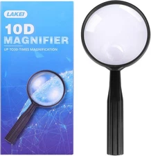 Lakei Magnifying Glass,10X 30X Handheld Reading Magnifying Glass 75mm Shatter