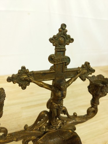Crucifix Jesus Catholic Altar Set Antique Sacred Heart Holy Water Font Candles - Picture 2 of 13