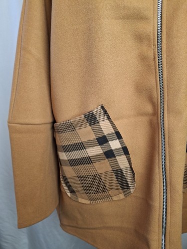Made In Italy Women's Full Zip Hoodie Jacket Checked Pockets Brown UK14 E4051 - Picture 5 of 12