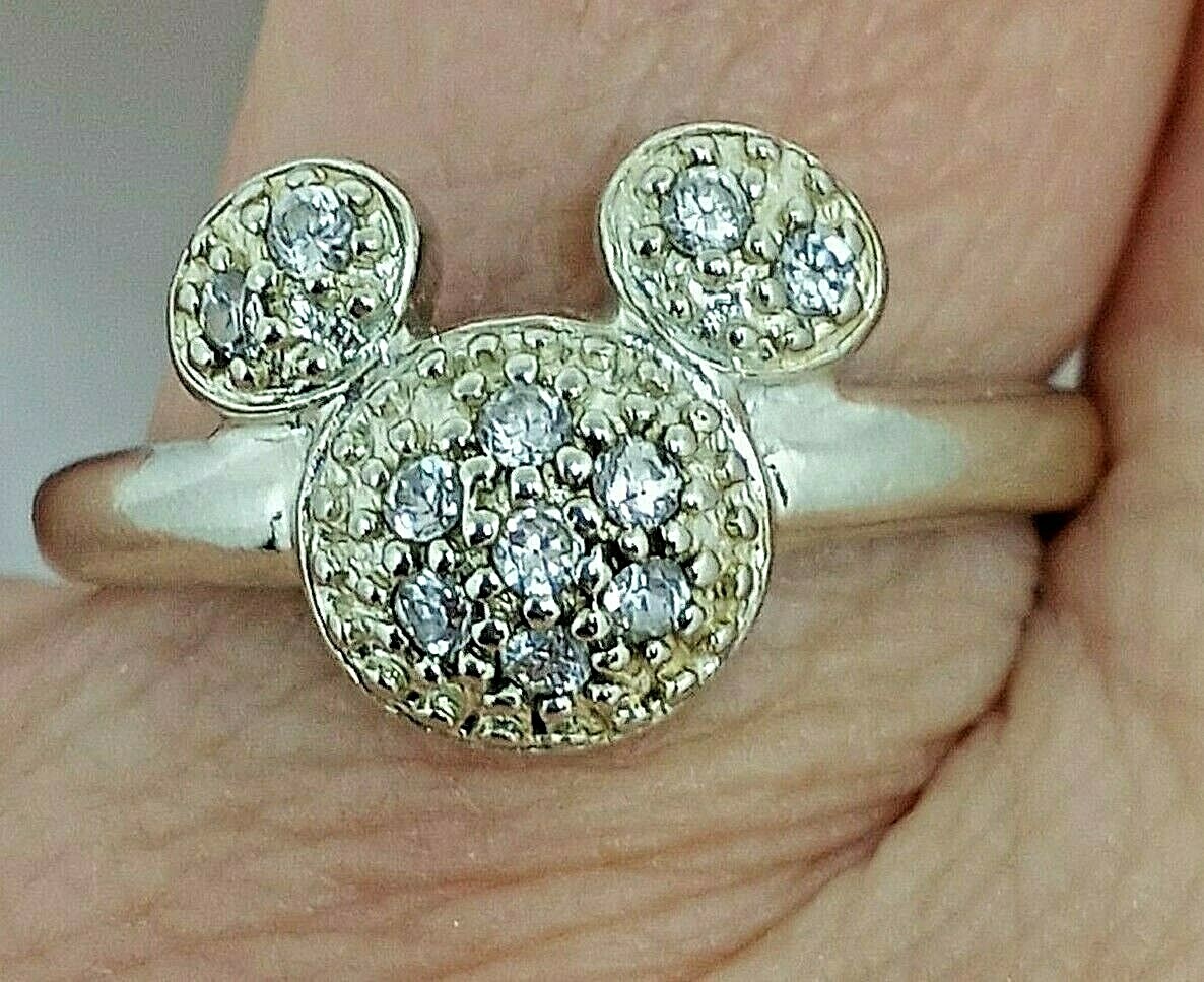 Disney Sterling Silver Mickey Mouse Head Cubic Zirconia Ring, Size