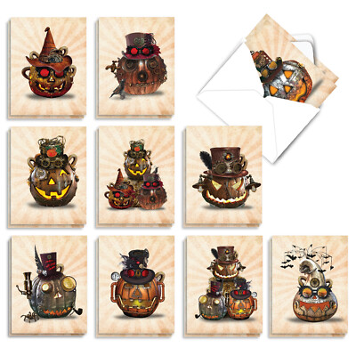 20 Halloween Cards (10 Designs, 2 Each) - Steampunk Halloween AM2920HWG-B2x10