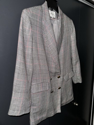 Emerson Fry Lee Linen Blend Blazer Jacket Womens Size 8 Plaid Double Breasted - Picture 9 of 13