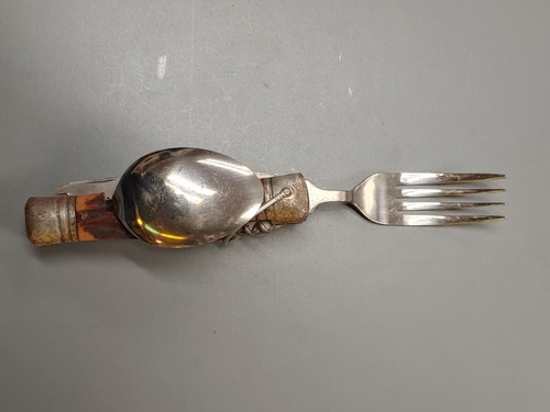 Vintage Scout Hobo Camping Pocket Knife Spoon & Fork  Multi Tool Leather Case - Picture 6 of 15