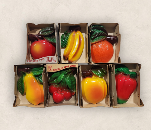 Choice Miller Studio Chalkware Plaque Orange Banana Pear Cherries Peach Apple - Picture 1 of 31