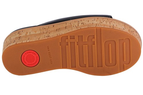 FitFlop Eloise FT5-001 Slides Sandals Women's Black Leather Cork Wrap Wedge - Picture 5 of 35