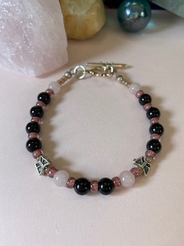 Empath Protection Bracelet. Black Tourmaline w/Rose Quartz & Butterflies. 6 inch - Picture 12 of 13