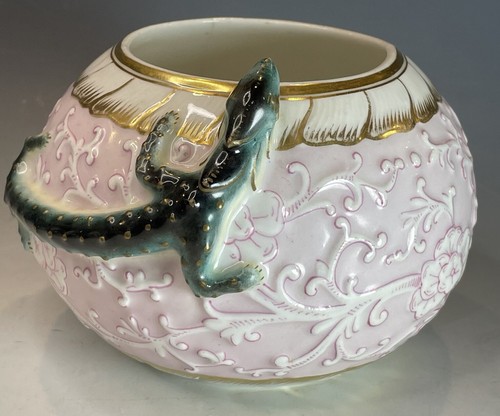 Antique Chinese Porcelain Brush Washer w/ Dragon Lizard Hand Painted & Gilt Qing - Picture 11 of 14