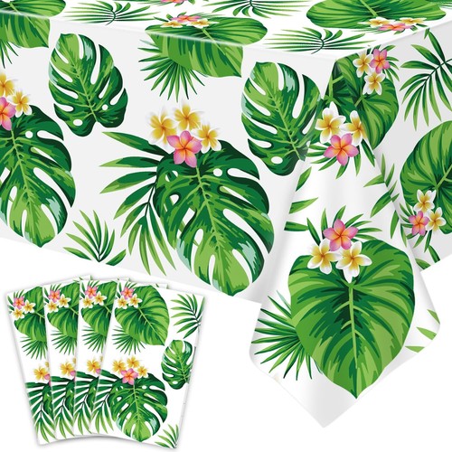 4 Pack Hawaii Palm Leaves Tablecloths Luau Party Disposable Table Cover - Picture 1 of 9