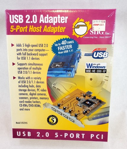 SIIG USB 2.0 5-Port PCI Host Adapter Model Windows US2245 With Box Hi Speed USB