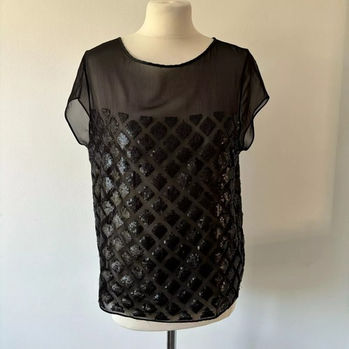 All Saints Black Sheer Sequin Top UK Size 6, XS. Blouse, IMMACULATE CONDITION - Picture 5 of 14