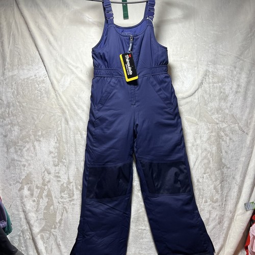 L L Bean Kids Cold Buster Snow Bibs Sz 10 Navy Extra Warm Pockets Adjustable - Picture 2 of 22