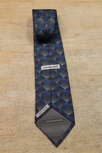 Mens Jhane Barnes Silk Neck Tie Multicolor Geometric Blue Gray Made in Japan - Picture 3 of 8