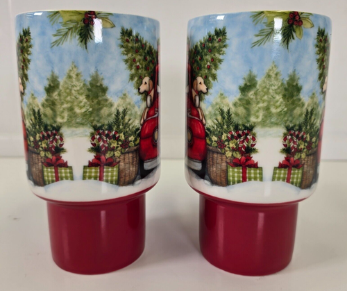 2 - Tazas de viaje de cerámica Lang Co con mango y tapa 18 oz camión rojo Navidad $40 - Imagen 2 de 12