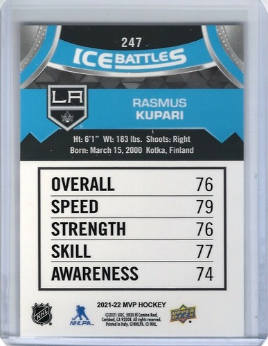 2021-22 Upper Deck MVP Ice Battles #IB-247 Rasmus Kupari SP Rookie - Picture 2 of 2