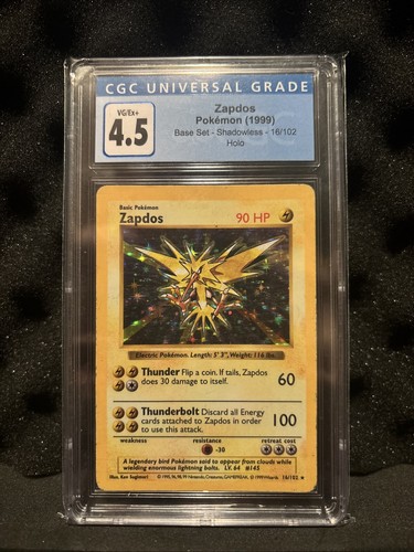 1999 Zapdos Pokémon Base Set Shadowless Holo 18/102 CGC 4.5 VG/Ex+ - Picture 1 of 2