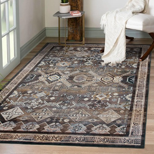 DEAL Extra Large Rug/ Beige Charcoal Red Brown Persian Carpet/Washable Rugs - Picture 25 of 67
