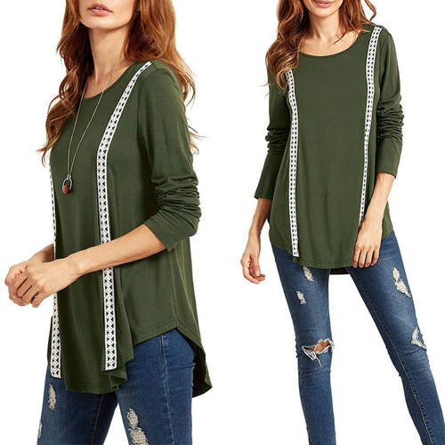 Casual Women's Top Long-sleeved Round Neck Top Loose Soft Shirt Waist T-shirt US - Picture 3 of 11