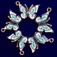 15Pcs 21x14x1mm Blue Enamel Tibetan Silver Butterfly Pendant Bead PJ3183
