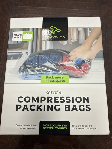 Travelon 4er Set Kompressions-Packbeutel, transparent, 2 mittelgroße 2 große